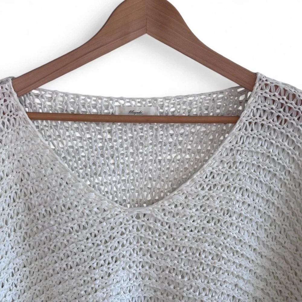 Relaxed Cream Open-Knit V-Neck Boho Sweater OS - Picture 4 of 7